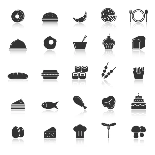Icônes alimentaires avec réflexion sur fond blanc — Image vectorielle