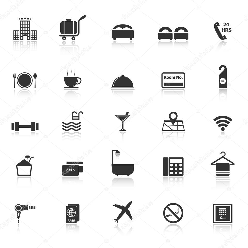 Hotel icons with reflect on white background