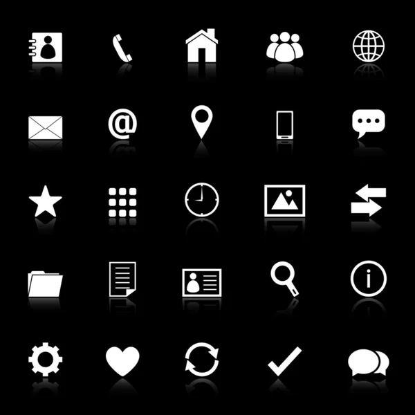 Kontaktní ikony se odrážejí na černém pozadí — Stockový vektor