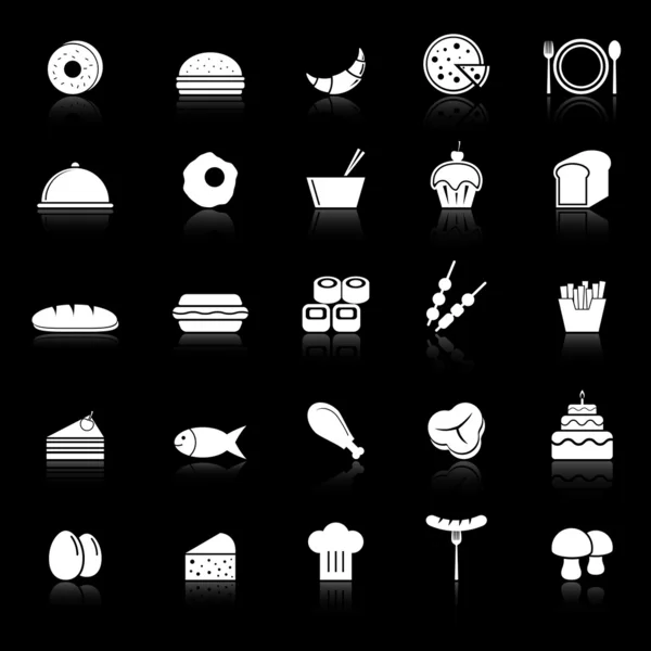 Food icons with reflect on black background — Stock Vector