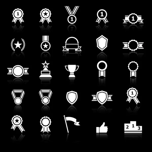 Iconos de premio con reflexionar sobre el fondo negro — Vector de stock