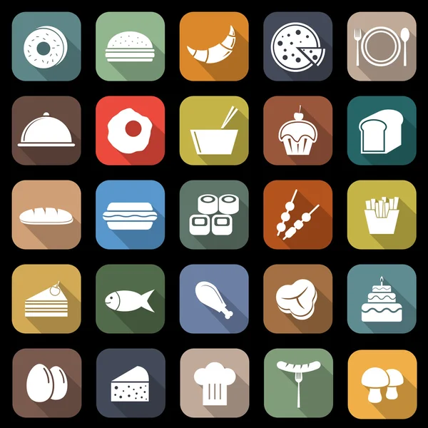 Icônes plats alimentaires avec ombre longue — Image vectorielle