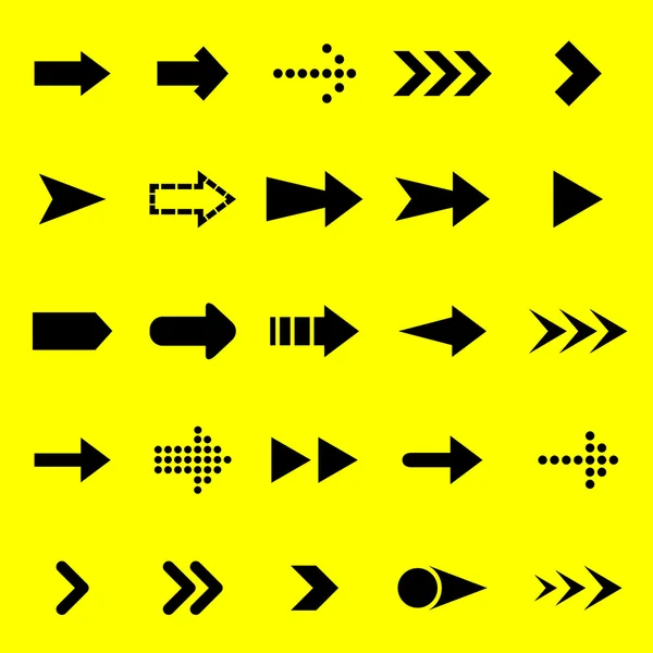 Flecha iconos negros sobre fondo amarillo — Archivo Imágenes Vectoriales