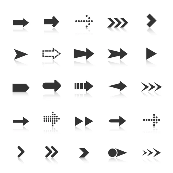 Iconos de flecha con reflejo sobre fondo blanco — Vector de stock