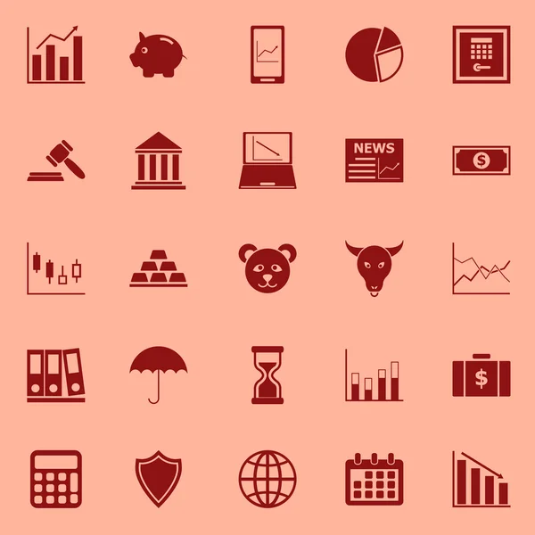 Iconos de color bursátil sobre fondo rojo — Vector de stock