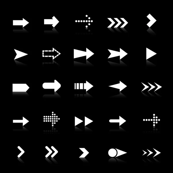 Iconos de flecha con reflejo sobre fondo negro — Vector de stock