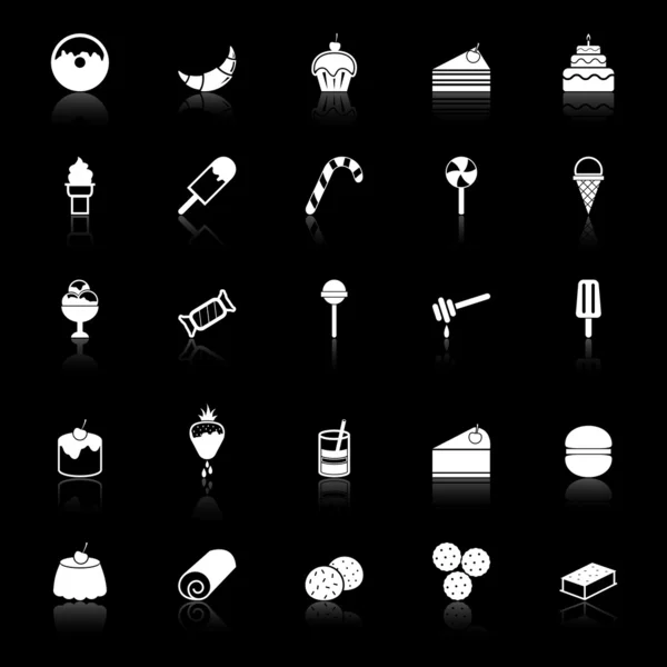 Dessert icons with reflect on black background — Stock Vector