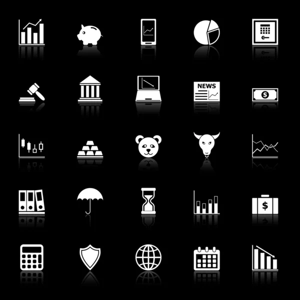 Stock market icons with reflect on black background — Stock Vector