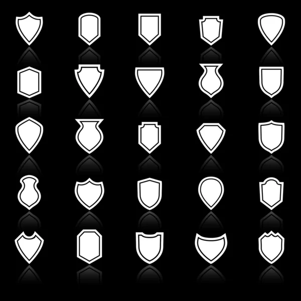 Iconos de escudo con reflexionar sobre el fondo negro — Vector de stock