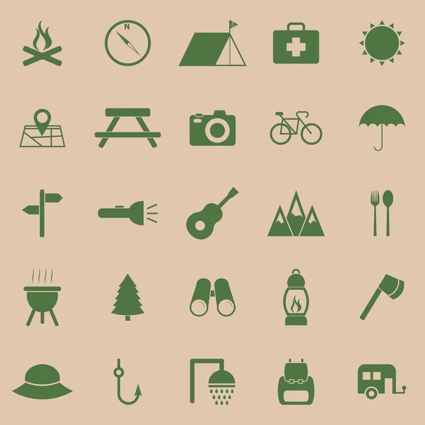 Camping color icons on brown background — Stock Vector