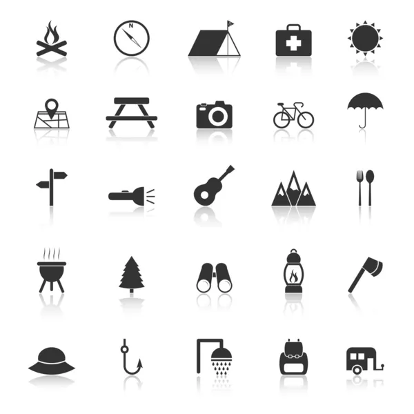 Camping icons with reflect on white background — Stock Vector