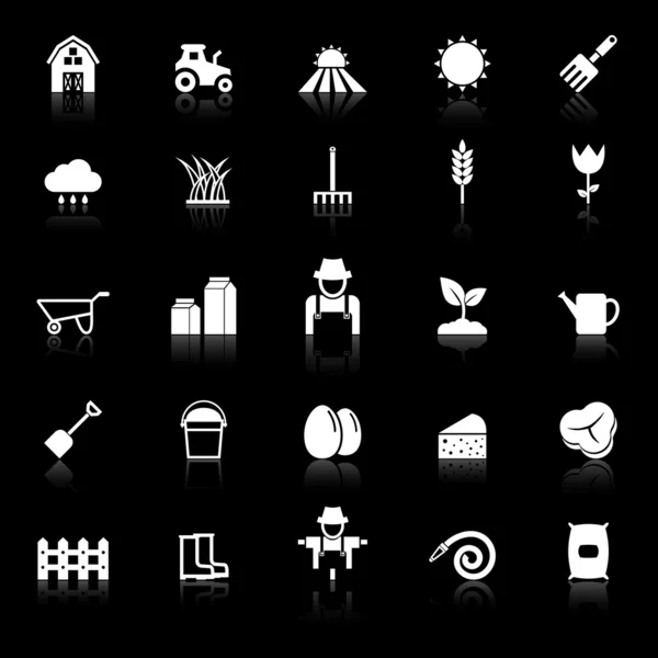 Farming icons with reflect on black background — Stock Vector
