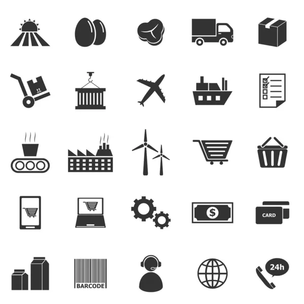 Iconos de cadena de suministro sobre fondo blanco — Vector de stock
