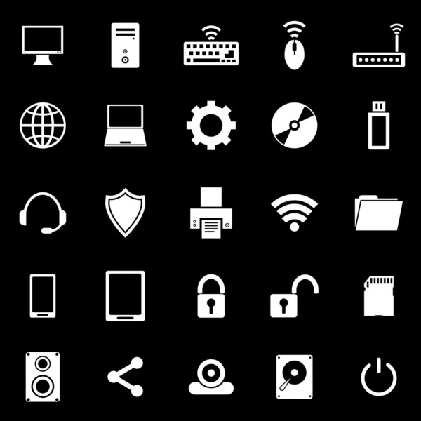 Iconos de ordenador sobre fondo negro — Vector de stock