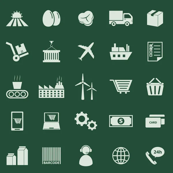 Iconos de color de la cadena de suministro sobre fondo verde — Vector de stock