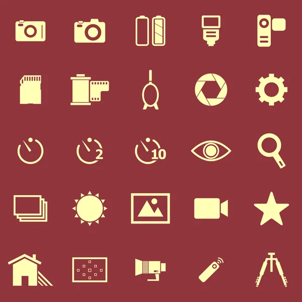 Iconos de color de la cámara sobre fondo rojo — Vector de stock
