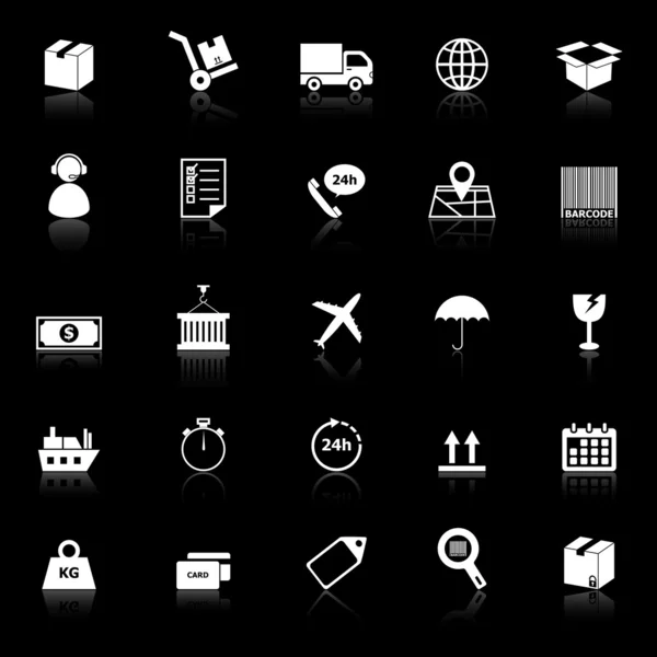 Logistics icons with reflect on black background — Stock Vector
