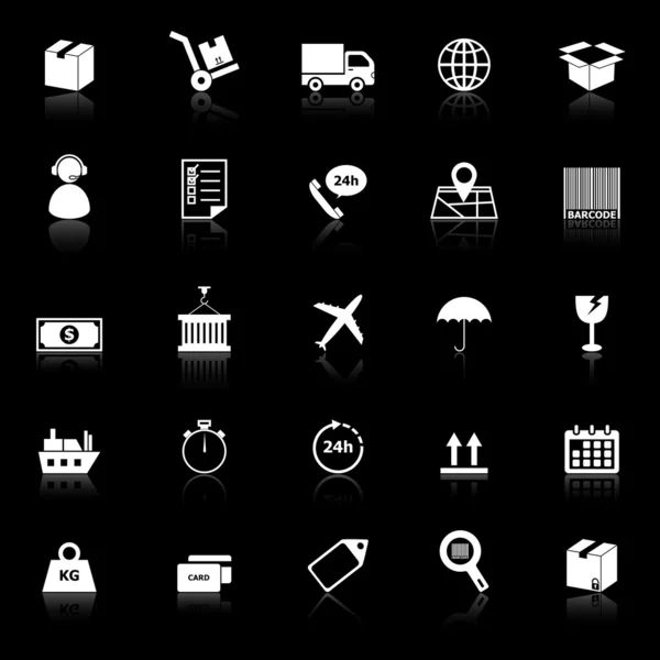 物流アイコンと黒の背景に反映します。 — ストックベクタ