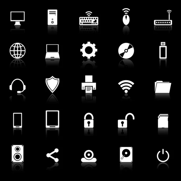 Iconos de ordenador con reflexionar sobre el fondo negro — Vector de stock