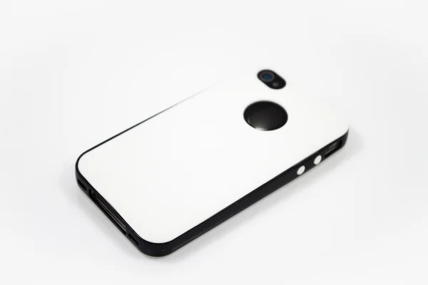 Smartphone con estuche blanco aislado sobre fondo blanco —  Fotos de Stock