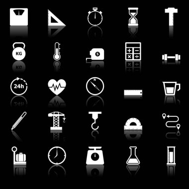 Measuring icons with reflect on black background, stock vector