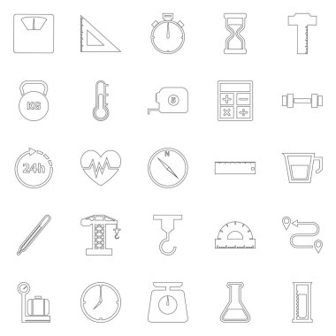 Beyaz arkaplan, stok vektörü üzerindeki çizgi simgeleri ölçülüyor