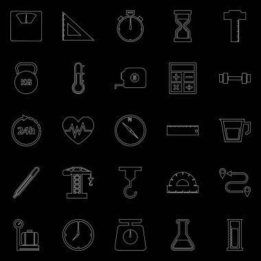 Siyah arkaplan ve stok vektörü üzerindeki çizgi simgeleri ölçülüyor