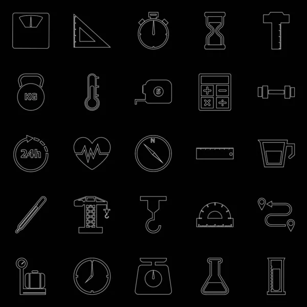 Medición Iconos Línea Sobre Fondo Negro Vector Stock — Archivo Imágenes Vectoriales