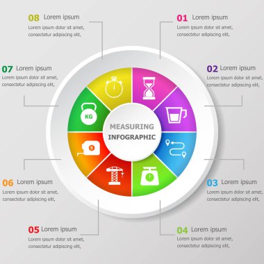 Ölçüm simgeleri ve stok vektörü olan bilgi tasarım şablonu