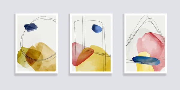 Conjunto Moderno Aquarela Minimalista Ilustrações Pintadas Mão Abstratas Composições Abstratas — Vetor de Stock