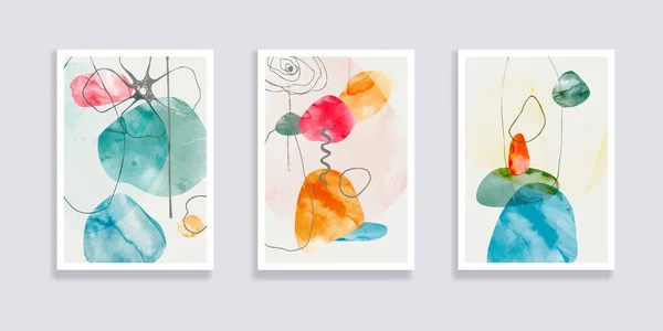 Modaya uygun bir suluboya seti. Minimalist, soyut el boyası çizimleri. Soyut kompozisyonlar çeşitli şekiller çizer. Duvar dekorasyonu, kartpostal ya da broşür kapağı tasarımı için harika. Vektör