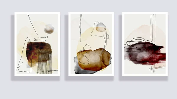 Conjunto Moderno Aquarela Minimalista Ilustrações Pintadas Mão Abstratas Composições Abstratas — Vetor de Stock