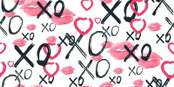 Grunge vektörsüz kalıp XOXO el yazısıyla yazılmış, kalpler beyaza izole edilmiş. Sarılmalar ve öpücükler. Modern mürekkep el yazısı. Sevgililer Günü için resim tasarımı, düğün davetiyesi.