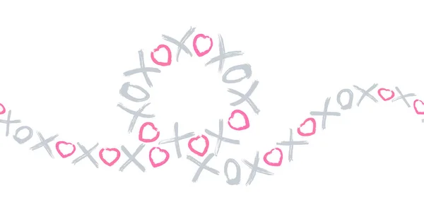 Grunge矢量无缝图案用Xoxo手写短语 心隔离在白色上 拥抱和亲吻的信号 现代墨水书法 情人节说明性设计 婚宴请柬 — 图库矢量图片