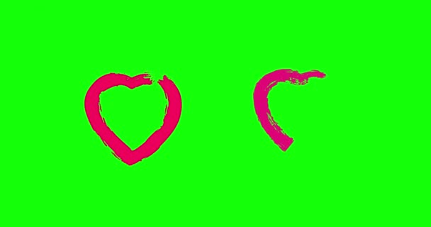 在色键背景上的动画浪漫的心 是的在情人节 用美丽的手绘着结婚的心的视频 爱情故事的视频 4K图形运动 — 图库视频影像