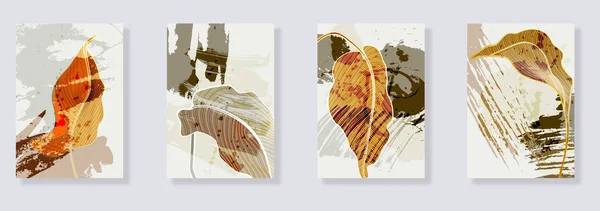 Minimalist soyut yapraklar ve soyut formlar. Asgari botanik duvar sanatı. Orta çağ modern grafikleri. Sosyal medya, blog, baskı, kapak, duvar kağıdı için bitki tasarımı. Vektör