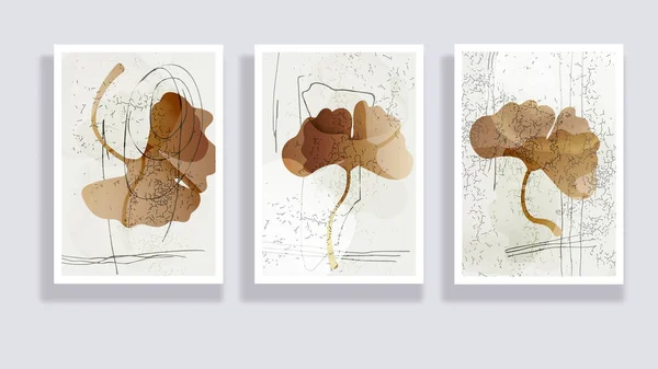 Ensemble Tendance Feuilles Abstraites Minimalistes Formes Abstraites Art Mural Botanique — Image vectorielle