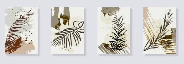 Trendiges Set Minimalistischer Abstrakter Blätter Und Abstrakter Formen Minimale Botanische — Stockvektor