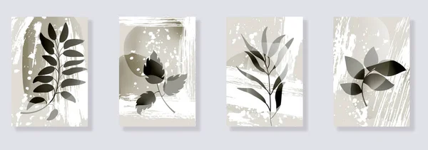 Ensemble Tendance Feuilles Abstraites Minimalistes Formes Abstraites Art Mural Botanique — Image vectorielle