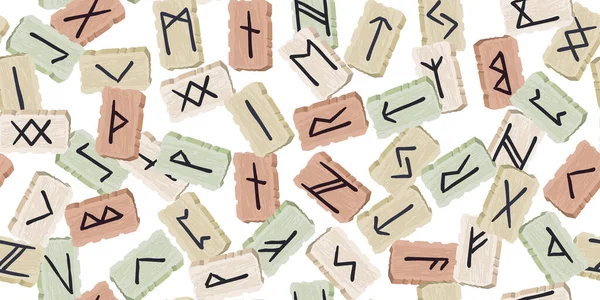 Runes Padrão Étnico Sem Costura Alfabeto Rúnico Futhark Símbolos Ocultos — Vetor de Stock