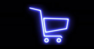 Tramvay arabası simgesi siyah arka planda izole edilmiş renkli bir hat. İnternetten satın alma konsepti. Animasyon, yanıp sönen gökkuşağı ışıklarını hareket ettirdi. 4k Video hareketi grafiği