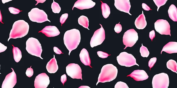 Бесшовные Розовые Лепестки Сакуры Падающие Реалистичные Вишневые Лепестки Изолированные Черном — стоковый вектор