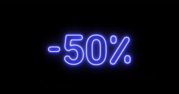 Glowing Colorful Neon Line Fifty Discount Percent Tag Icon Isolated — Stock Video