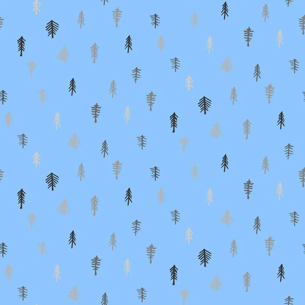 Árvores Natal Minimalistas Simples Padrão Sem Costura Azul Doodle Férias —  Vetores de Stock