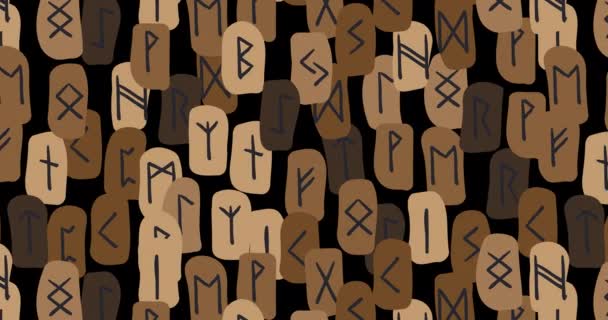 带有魔法符文符号的动画 流线环线无缝种族模式 Futhark的民族语言字母 古老的挪威神秘的符号 黑色维京字母褐色 4K视频运动图形 — 图库视频影像