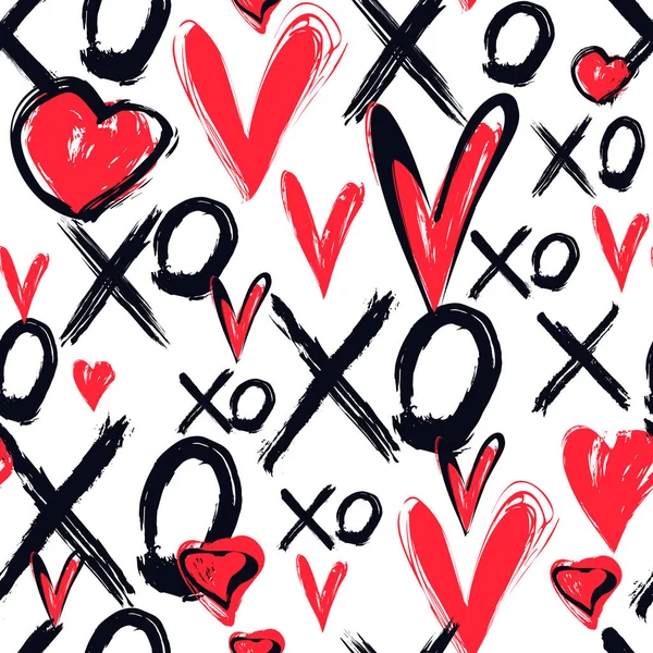 Grunge vektörsüz kalıp XOXO el yazısıyla yazılmış, kalpler beyaza izole edilmiş. Sarılmalar ve öpücükler. Modern mürekkep el yazısı. Sevgililer Günü için resim tasarımı, düğün davetiyesi.