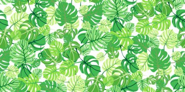 Yeşil yaprakların kusursuz deseni çeşitli ağaçlar. Doğal dalların yaprakları. Yeşil, güzel, kırsal ekolojik arka plan. Tekstil, duvar kağıdı, web sitesi, ambalaj kağıdı için botanik tasarımı. Vektör