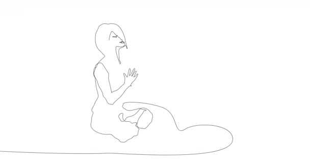 Auto Dibujo Continuo Mujer Meditación Animación Simple Una Línea Negra — Vídeos de Stock