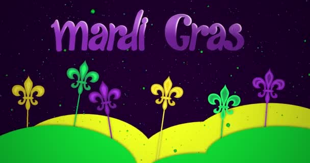 Mardi Gras Fat Tuesday Animado Bonito Amarelo Verde Roxo Fleur — Vídeo de Stock