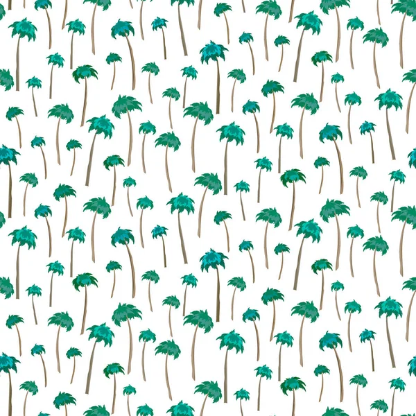Tropical Coconut Palm Trees White Seamless Pattern Summer Exotic Background — Stock Vector